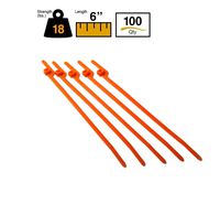 BuyCableTies 6" EZ Off Tear-a-way Indoor Cable Ties - 18 lb Rated - Made in USA - Orange - 100 per bag