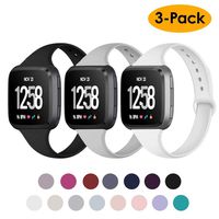 NANW Silicone Bands Compatible with Fitbit Versa/Versa 2 / Versa Lite Edition, Narrow Slim Soft Replacement Wristband Waterproof Accessories Sport Band for Versa Women Men, 3-Pack, Large Small