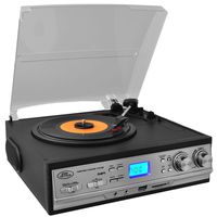 Updated Version Pyle Retro Turntable with Speakers, Wireless Record Player, Record Player Convert Vinyl to Mp3, Cassette Player Aux w/ FM/AM Radio, USB/SD, 45 RPM Adaptor, 3 Speed 33, 45, 78 RPM