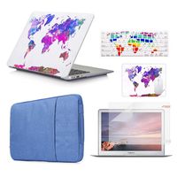 Funut 5 in 1 Bundle Deal Rubberized Plastic Hard Case Shell, Keyboard Cover, Screen Protector, Mouse Pad and Sleeve Bag for Mac Pro 13 2016 2017 2018 2019 Release A1706 A1989 A2159, Colorful Map