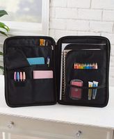 School Organizer for Tablets, Supplies - Fits iPad Air, Pro, Mini - Black Quilted