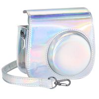 Blummy PU Leather Instax Mini 9 Camera Case for Fujifilm Instax Mini 8/ Mini 8+/ Mini 9 Instant Camera with Adjustable Strap and Pocket (Silver Laser)