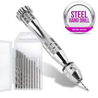 Pin Vise for Resin Casting Molds, LEOBRO 12 cm Steel Hand Drill with 10 PCS Drill Bits (0.8-3 mm), Precision Hand Drill Tools for Resin Plastic Wood Polymer Clay, DIY Jewelry Keychain Pendant Making
