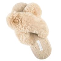 HALLUCI Women's Cross Band Soft Plush Fleece House Indoor or Outdoor Slippers (7-8, Camel)