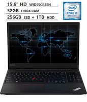 Lenovo Thinkpad E590 15.6" HD Anti-Glare Widescreen Business Laptop, Intel Core i5-8265U up to 3.90GHz, 32GB RAM, 256GB PCIe NVMe M.2 SSD + 1TB HDD, Wireless-AC, Bluetooth 5.0, Windows 10 Pro, Black