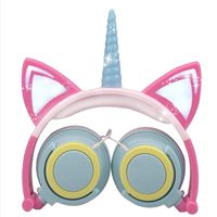 Unicorns Kids Headphones, LED Light Foldable Adjustable On Ear Headsets 3.5mm Jack Compatible iPad Cellphones Computer Kindle MP3/4 Airplane School Tablet