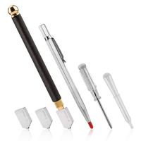 SAVITA 6pcs Glass Cutter Tool Set Metal Glass Tile Cutting Pencil Oil Feed Carbide Tip with 2 Bonus Blades and Oil Dropper and Screwdriver, 2mm-20mm