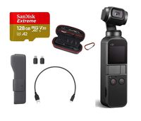DJI 2019 Osmo Pocket Handheld 3 Axis Gimbal Stabilizer with Integrated Camera, Comes with 128GB Extreme Micro SD, Storage Case, Plus Jestik Microfiber Cloth - Value Bundle