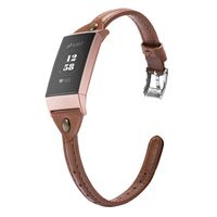 Wearlizer Compatible with Charge 3 Bands for Women Leather Slim Thin Leather for Charge 3 hr SE Special Edition Rose Gold Band Accessories Strap T-Brown