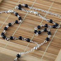 Womens Black Rosary Beaded Silver Plated Cross Pendant Necklace Luck Gifts Prom Beautiful Bright Cheap Aesthetic Fashionable Beads Comfortable Accessory Daily
