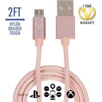 vCharged 2 FT Pink/Rose Gold Micro USB Cable, Durable Nylon Braided w/Warranty, Fast Charging Cord for Samsung, Kindle, Android Smartphones, Galaxy S7 Edge, GoPro, Cameras & More