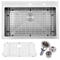 Friho 33"x 22" Inch 18 Gauge Commercial Large Topmount Drop-in Single Bowl Basin Handmade SUS304 Stainless Steel Kitchen Sink,Brushed Nickel Kitchen Sinks With Dish Grid and Basket Strainer