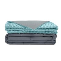 Quility Premium Adult Weighted Blanket & Removable Cover | 20 lbs | 86"x92" | for Individual or Couples Between 120-180 lbs | Queen Size Bed | Premium Glass Beads | Cotton/Minky | Grey/Aqua Color