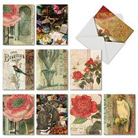 The Best Card Company - 10 Blank Flower Cards Boxed (4 x 5.12 Inch) - Assorted Floral Notecard Set - Secret Garden M6727OCB