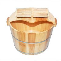 FOOTDQ Wooden Foot Bath Barrel Pedicure Basin Natural Thicken Keep Up Fumigation Pedicure Massage High 25CM for Family (Color : 25CM+Cover+Massage Wheel)