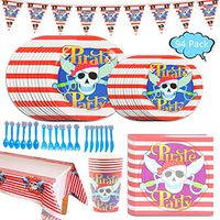 Amycute 94 PCS Pirate Disposable Tableware Set,Pirate Themed Birthday Party Supplies, Eco Friendly Party Tableware Set, Children's Birthday Party Supplies, Birthday Dance Party Decoration Supplies