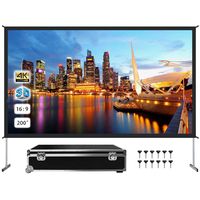 Projector Screen with Stand, 200" 4K 16:9 HD Front Outdoor/Indoor Portable Projector Screen Premium Foldable Movie Projection Screen with Carry Bag for Camping Gaming Backyard Movie