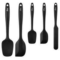 Hotec 5 pieces Silicone Spatula Set Kitchen Utensils for Baking, Cooking, and Mixing Heat Resistant Non Stick Cookware Strong Stainless Steel Core Inside with Food Grade Silicone Dishwasher Safe Black