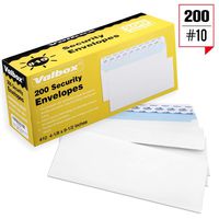 ValBox 200 Count #10 Self-Seal Security Envelopes, Windowless Design, Security Tint Pattern for Secure Mailing Envelopes, 4-1/8x9-1/2 Inches, White, Business Envelopes
