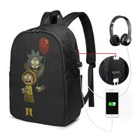 V-BAG Fashion School Backpack,Rick & Morty Printed 17in Large Capacity Computer Laptop Bookbags College Bags With USB Charging Port And Headphone Jack