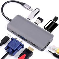 USB C Hub with VGA, ELMWAY 9-in-1 USB C Adapter with 4K to HDMI,VGA 1080P,USB C Charging,2 USB 3.0,SD/TF Card Reader,3.5mm Audio,RJ45 Gigabit Ethernet,Compatible for MacBook Air Pro,Type C Laptops