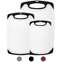 HOMWE Kitchen Cutting Board (3-Piece Set) | Juice Grooves w/Easy-Grip Handles | BPA-Free, Non-Porous, Dishwasher Safe | Multiple Sizes (Set of Three, Black)