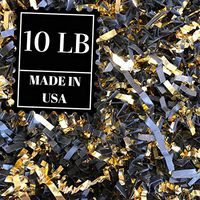 Crinkle Cut Paper Shred Filler for Packing and Filling Gift Baskets, Natural Craft Bedding in Brown Kraft Red Pink White Green Yellow Blue and White … (10 LB, Black and Gold)
