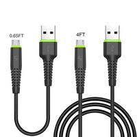 Micro USB Cable Reversible, Quick Charger Cable USB 2.0 Android Charging Cord Sync & Charging TPE Cable for Android, Samsung, Kindle, HTC, Xbox, PS4, Smart Phones and More 2-Pack(4ft & 0.65ft, Black)
