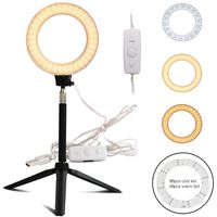 Eachbid 6" Selfie Ring Light with Tripod Stand Mini LED Camera Light with Cell Phone Holder Desktop LED Lamp with 3 Light Modes for Live Stream/Makeup/Video/Photography