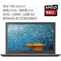 Lenovo IdeaPad 2019 Premium 15.6 HD Non-Touch Laptop Computer, 2-Core AMD A9 3.1 GHz, 8GB DDR4 RAM, 128GB SSD, DVD-RW, Wi-Fi, Bluetooth, Webcam, HDMI, VGA, Windows 10 in S Mode, Bonus Accessories