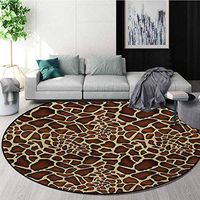 RUGSMAT Zambia Modern Machine Round Bath Mat,Giraffe Skin Pattern Wildlife Symbolic Zoo Hippie Style Artful Picture Non-Slip No-Shedding Kitchen Soft Floor Mat,Round-55 Inch Redwood Pale Yellow