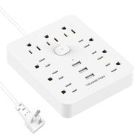 Power Strip with 9 Outlet 3 USB Ports, Fireproof Desktop Charging Station with Flat Plug and 5 ft Long Extension Cords for Home and Office,White