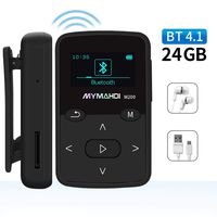 Mymahdi Sport Music Clip,24 GB Bluetooth MP3 Player with FM Radio Voice Record Function,Black with LCD Screen and MicroSDHC Card Slot,Sweatproof Silicone Case,Support up to 128 GB