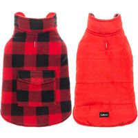 SCENEREAL Dog Winter Clothes Reversible Jacket Warm Coat Windproof Waterproof Plaid Vest Christmas Suit for Small Medium Large Dogs Pets Cold Weather Wearing, Red Black M