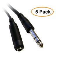 ACL 15 Feet Black 1/4 inch Male to 1/4 inch Female Stereo Cable, TRS, Balanced, 5 Pack