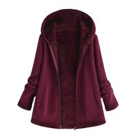 Ulanda Winter Coats for Women Plus Size Faux Fur Sherpa Fleece Hoodie Coat Thermal Jacket Outwear Wine Red