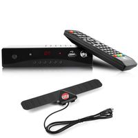 Circuit City DCB-1 ATSC HD Digital TV Converter Box Bundle with 25 Mile Digital Antenna HDMI Cable Remote Control HDTV PVR TV Recording Full HD 1080p LED Time Display 2019 Model