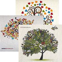 Mixed Trees Set of 3 Cloths (one of Each Design) Swedish Dishcloths | ECO Friendly Absorbent Cleaning Cloth | Reusable Cleaning Wipes