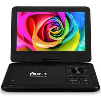 DR. J 12.5" Portable DVD CD Player 10.5" HD Swivel Screen with 5 Hours Rechargeable Battery, Region-Free Video Player with Remote Control and AV Cable Sync TV with Car Charger (Renewed)