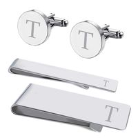 BodyJ4You 4PC Cufflinks Tie Bar Money Clip Button Shirt Personalized Initials Letter T Gift Set