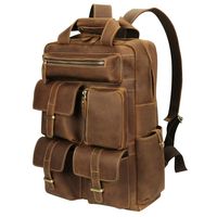 Platero Genuine Leather Men Backpack, Breathable 15.6'' Laptop Large Cowhide Rucksack Daypack Collage Bookbag Brown