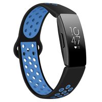 DYKEISS Compatible with Fitbit Inspire HR Fitness Tracker Sport Band, Soft Silicone Replacement Accessory Women Men Breathable Wristband Strap, Black/Blue, Large