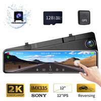 Karsuite M9 12" Mirror Dash Cam 2560x1440P Backup Camera with GPS Touch Screen Front and Rear View Dual Lens Full HD WDR Night Vision, G-Sensor (Free 128GB SD Card Included) for Cars/Trucks