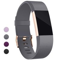 Hotodeal Band Compatible with Fitbit Charge 2 Band, Classic Soft TPU Adjustable Replacement Bands Fitness Sport Strap, Rose Gold Buckle, Small Grey