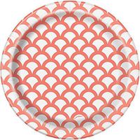 Coral & White Scallop Print Paper Cake Plates, 8ct