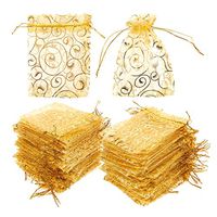 120 Pack Organza Gift Bags - Mesh Favor Bags, Wedding Gifts, Gold, 3.7 x 4.8 Inches