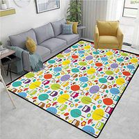 Nursery Natural Fiber Area Rug for Baby Nursery, Colorful Forest with Owls Trees Leafs Mushrooms and Flowers Cute Drawing Style, Easy Maintenance Area Rug Living Room Bedroom Carpet(8'x 10')