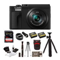 Panasonic LUMIX ZS80 24-720mm Travel Zoom Lens Digital Camera (Black) Bundle with 64GB Extreme Pro, 2 Battery/Dual Charger kit, Spider Tripod, and Camera Accessory Bundle