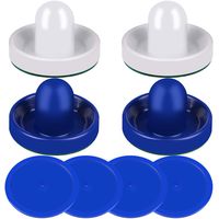 ONE250 Air Hockey Pushers and Red Air Hockey Pucks, Goal Handles Paddles Replacement Accessories for Game Tables (4 Striker, 4 Puck Pack) (White & Blue)