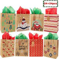 24pcs Christmas Paper Bags Kraft Gift Bags with 24pcs Paper Tissue, 6 Different Pattern Goodie Bags for Wrapping Holiday Gifts by Haojiake